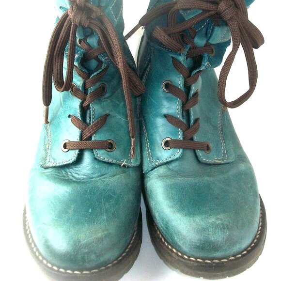 Dromedaris Kara Turquoise Suede and Leather Side Zip + Lace Up Boots 39M 9M $235 - Picture 3 of 9